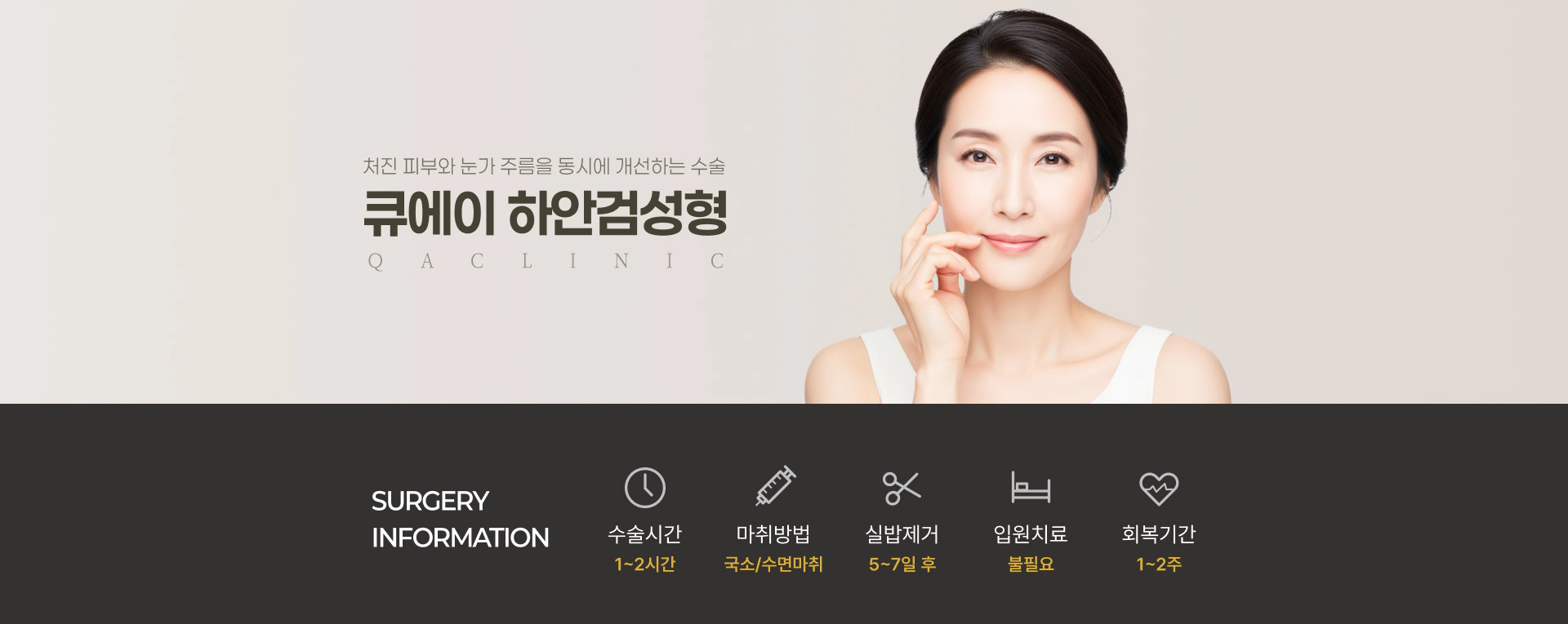 처진 피부와 눈가 주름을 동시에 개선하는 수술 큐에이 하안검성형