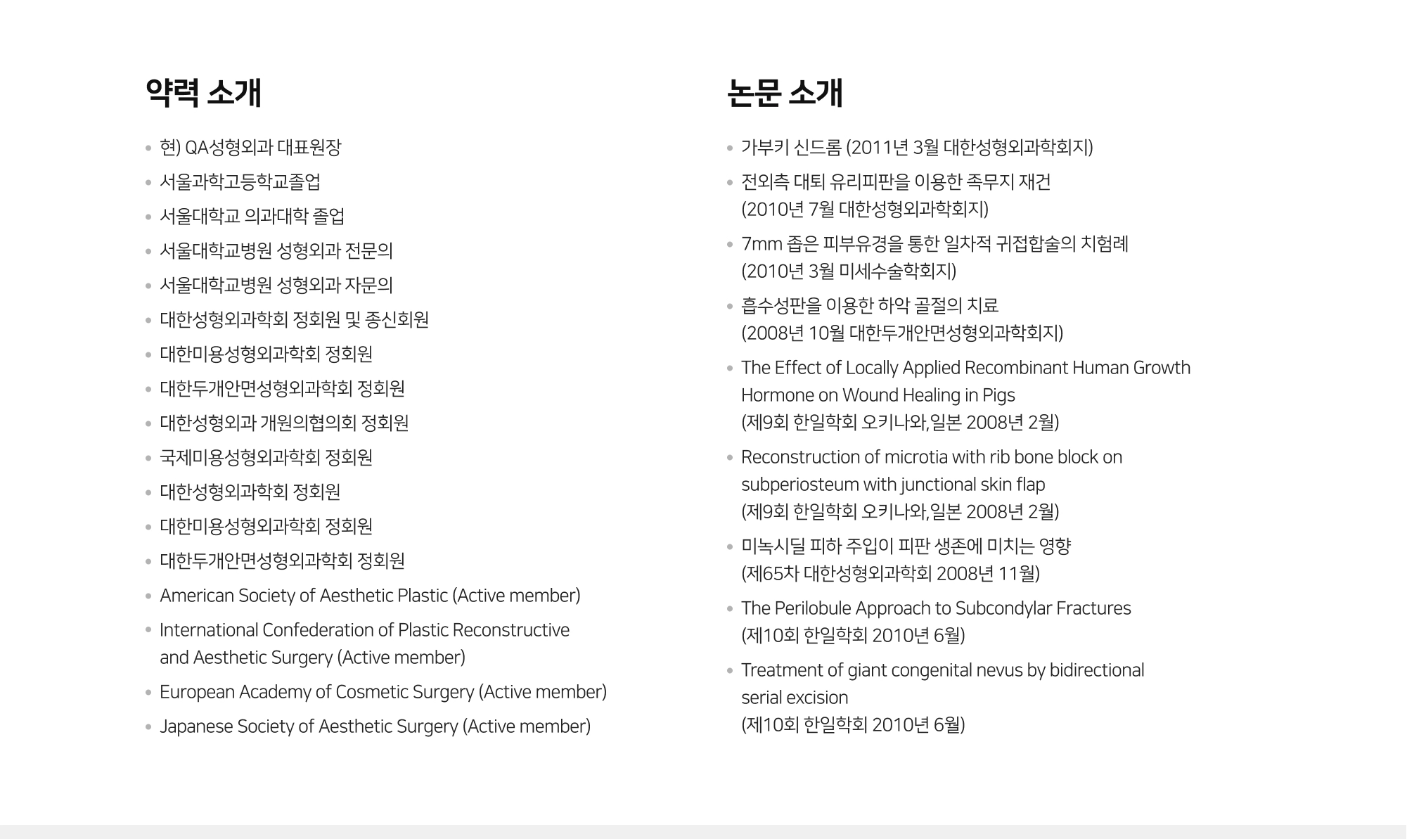 왕재권 대표원장 약력 및 논문 상세내용